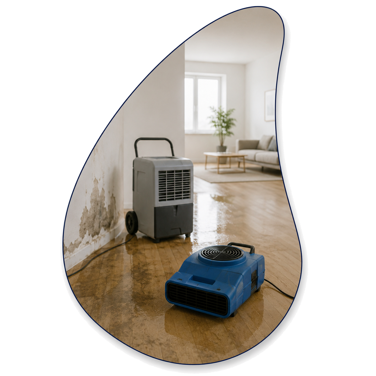 Bautrocknungs­gerät und Feuchte­messung in einer betroffenen Wohnung